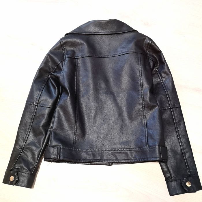 Детско черно кожено яке байкър за момиче De Facto размер 128/134