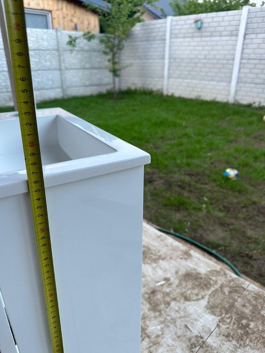 Set mobilier baie Kometmöbel 40 cm cu lavoar și mască, alb lucios, preasamblat