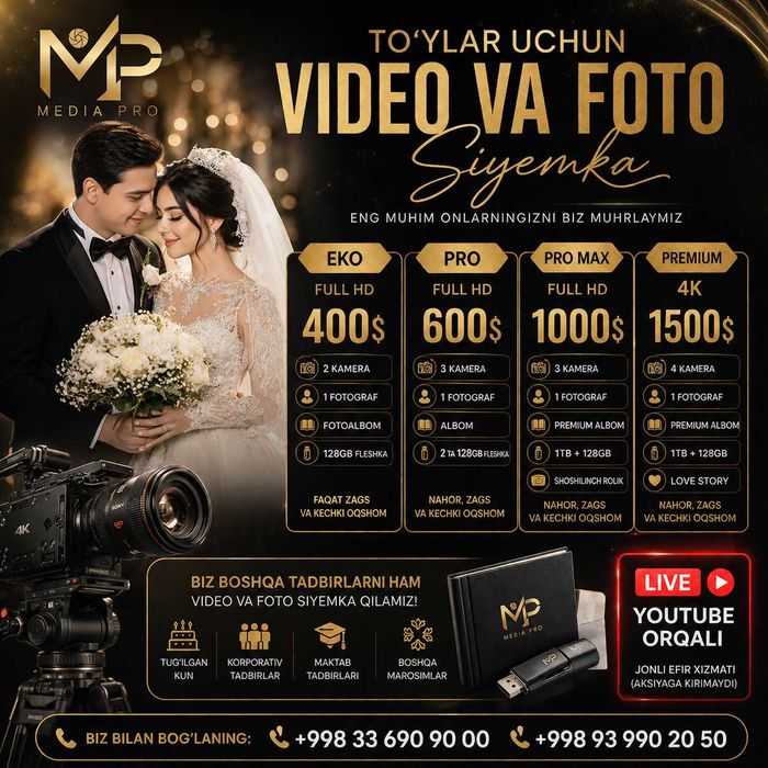 MEDIA PRO – To'ylar uchun professional video va foto xizmatlari!