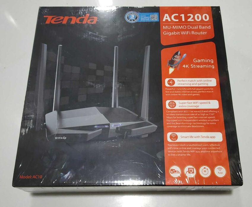 Router Wireless Gigabit TENDA AC10 AC1200, Dual-Band 300 + 867 Mbps, negru nou sigilat