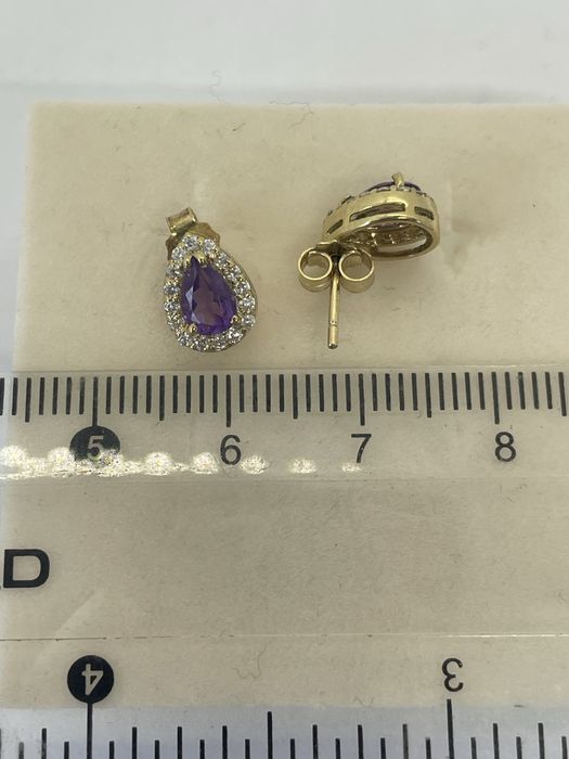 Cercei din aur 18 k cu diamante si ametist