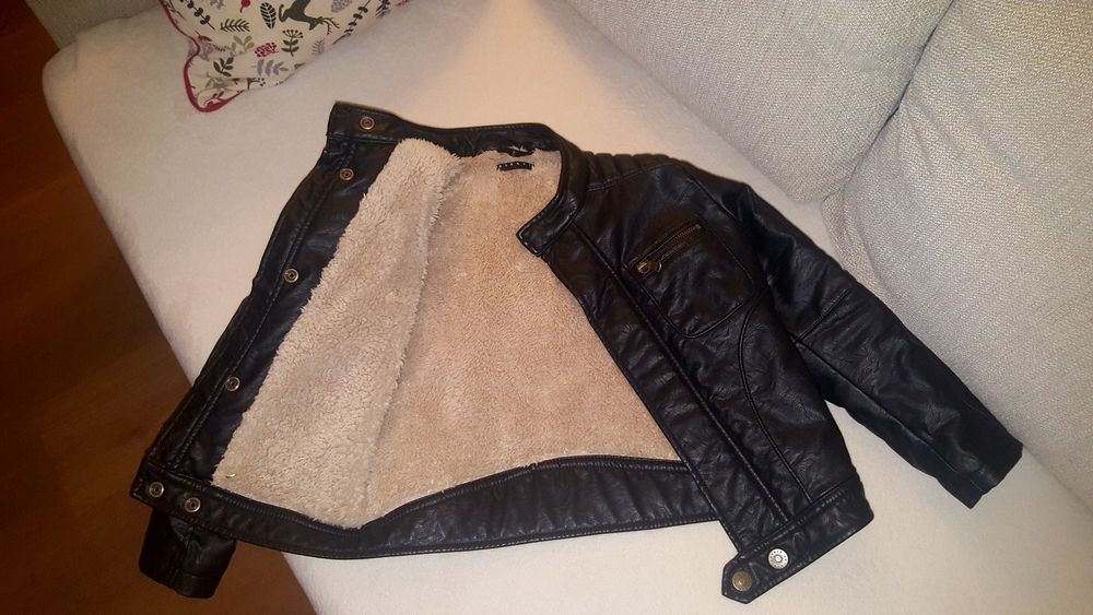 Geaca copii, imitatie din piele, interior imblanit, 120cm