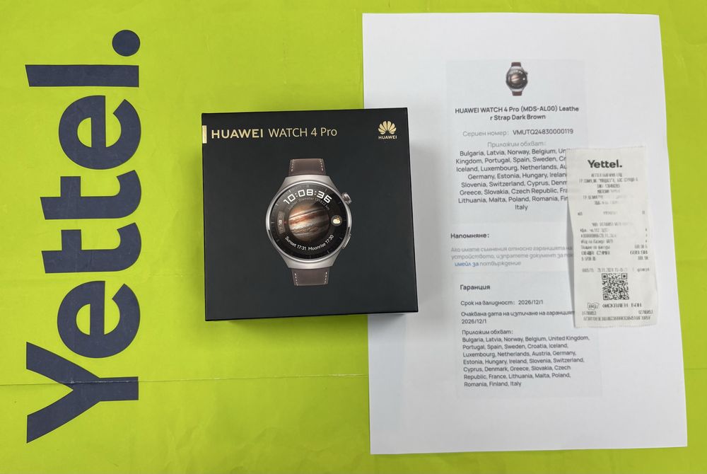 46mm Huawei Watch 4 Pro  LTE Yettel Гаранция 2026г. Brown Leather Strap | Kафява каишка