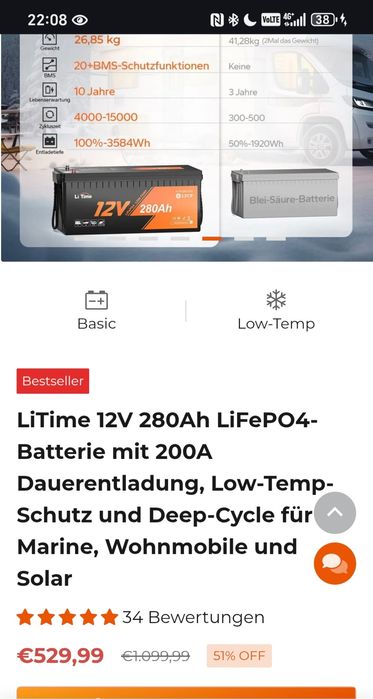 Baterie lifepo4 12V 280ah LiTime. Noua. Garanție  5 ani