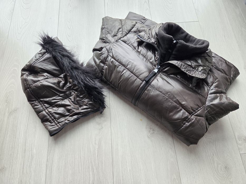 Geacă matlasată Colins kaki metalizat, cu glugă și blăniță, M