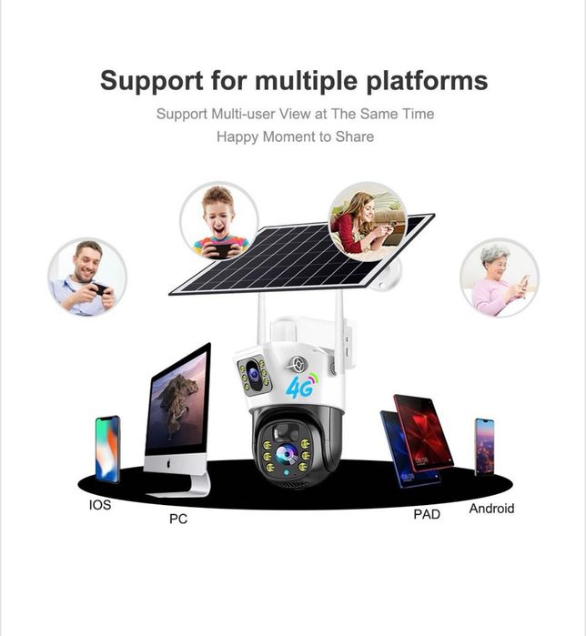 Camera supraveghere 4G V380 PRO panou solar SIM PTZ alarma 4MP rotire