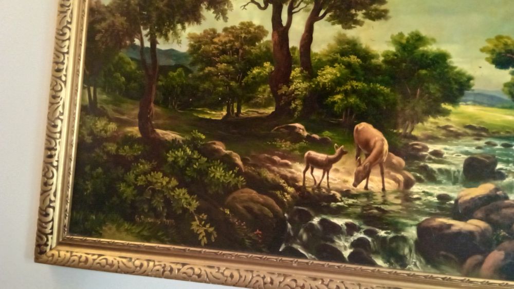 Caprioara cu pui -pictor roman G. Busuioc 1973, tablou original semnat