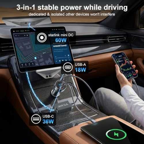 Ново Зарядно за Starlink Mini 12V-24V 30V 60W за кола кемпер лодка USB-C кабел 3 метра