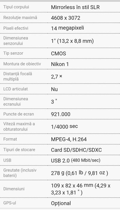 Camera foto Nikon 1 V2 Mirrorless