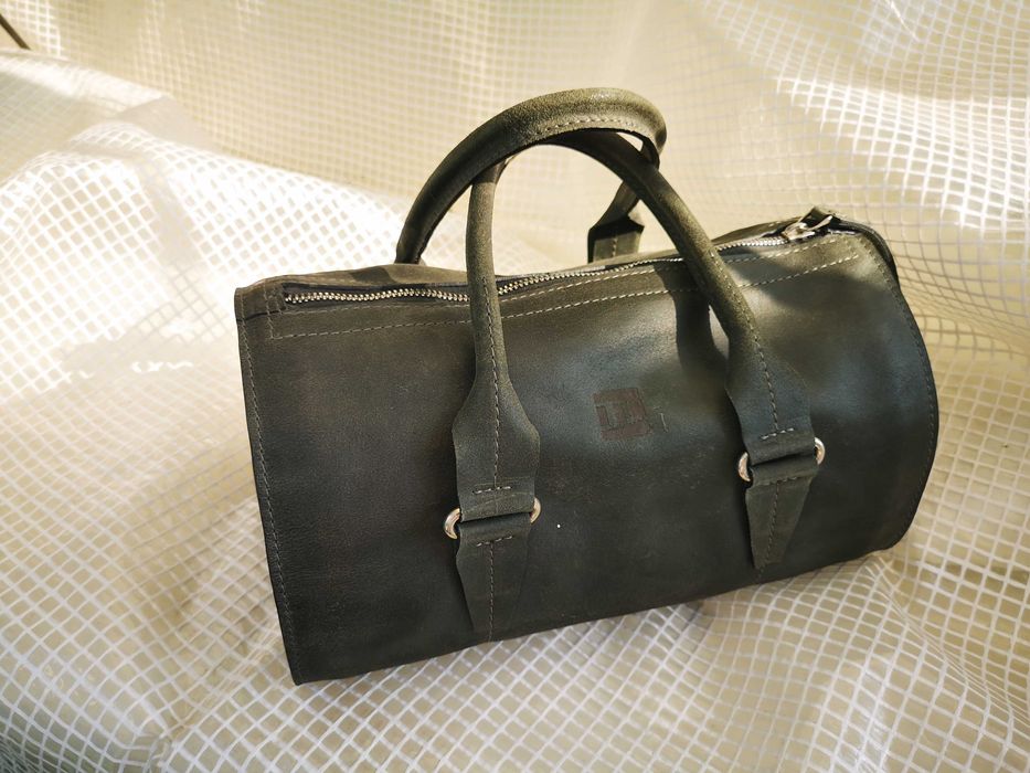 Geantă de piele, damă, NUD Atelier, gri-petrol mătuit