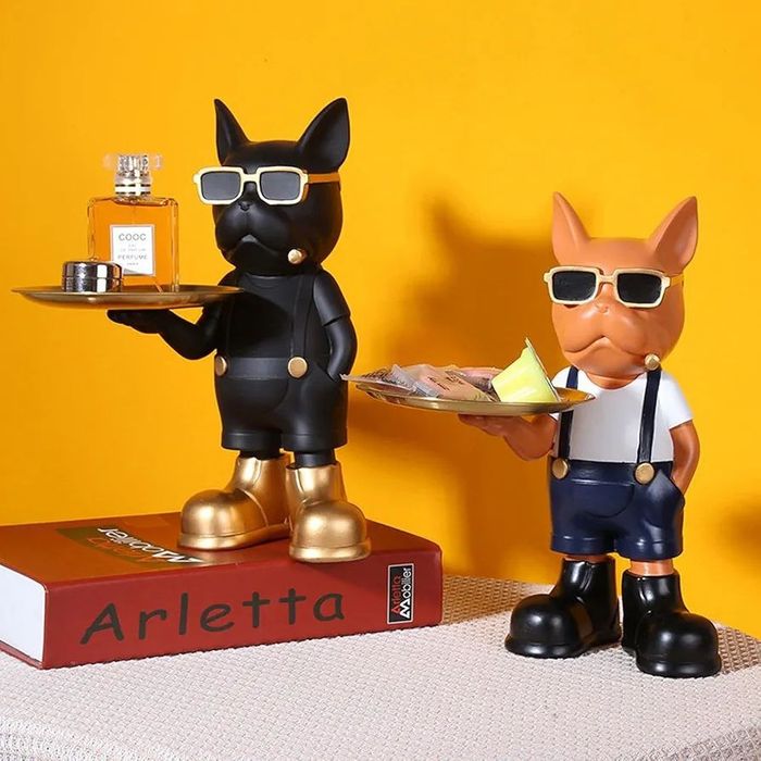 Статуэтка подставка фигурка декоративный бульдог с подносом