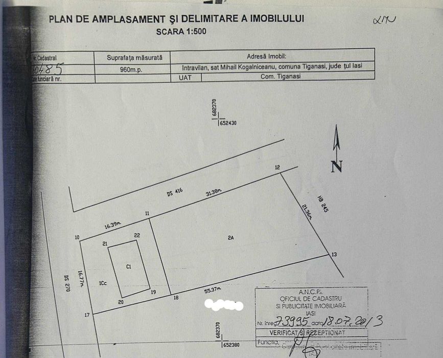 Teren intravilan 960 mp, deschidere 31m, utilitati, asfalt, 25 min Copou - Mihail Kogălniceanu