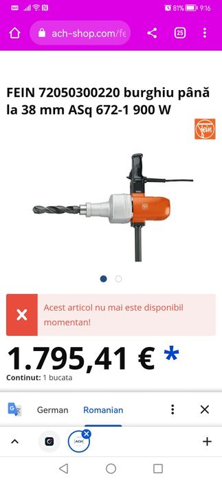 Masina de gaurit si antrenare lenta Fein Asq 672-1