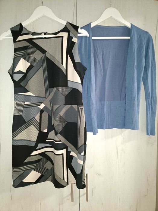 Rochie office geometrică și cardigan