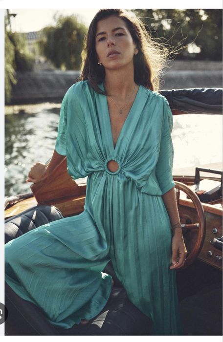 Salopeta Zara,satin subtire, turcoaz, XS