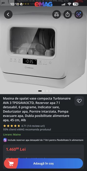 Masina de spalat vase compacta Turbionaire