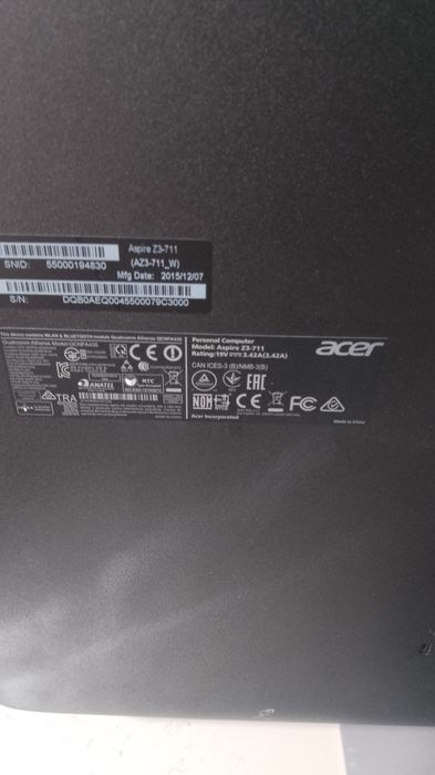 Aser aspir z3-711 i3 COP: core i3 5005U
