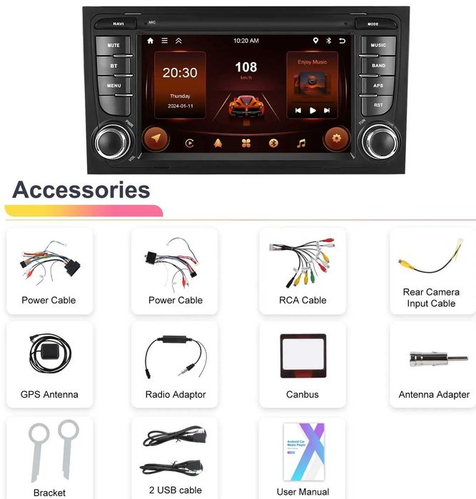 Мултимедия за Audi A4 B6 B7 RS4 навигация Android плеър 2DIN А4 Ауди, 2DIN, Audi A4 B6, B7