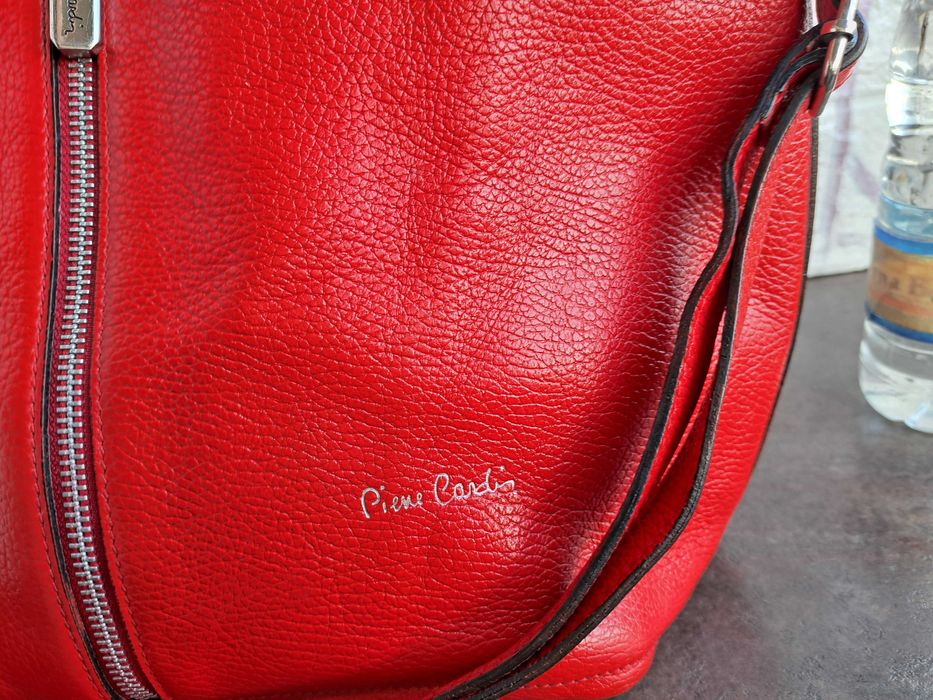 дамска чанта Pierre Cardin,голяма червена-естествена кожа