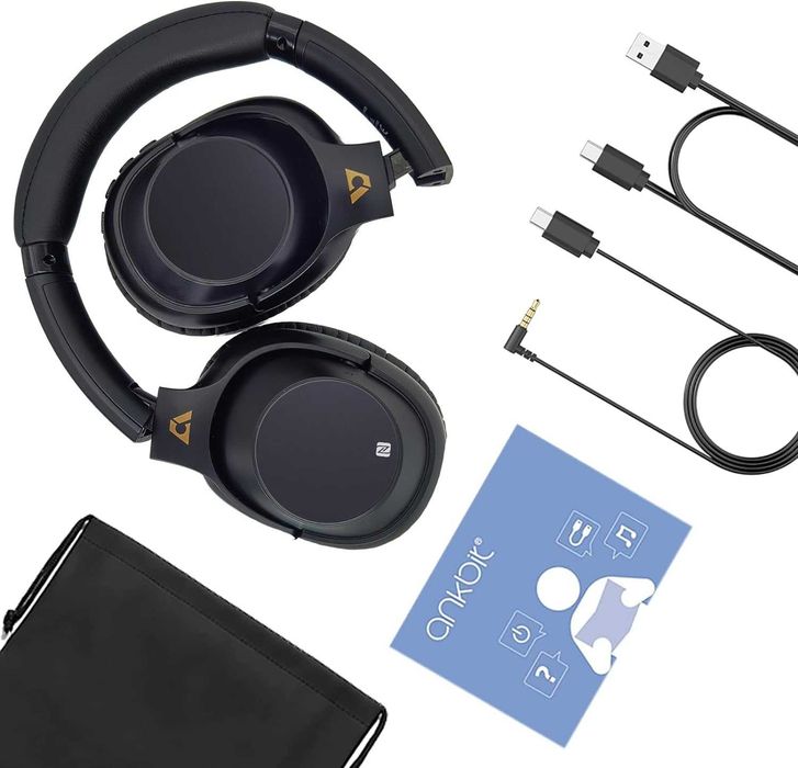 Casti audio hibride Ankbit E500Pro anulare zgomot,Bluetooth Hi-Fi Wireless anulare activa a zgomotului fără fir cu microfon,tim redare 90 ore spuma