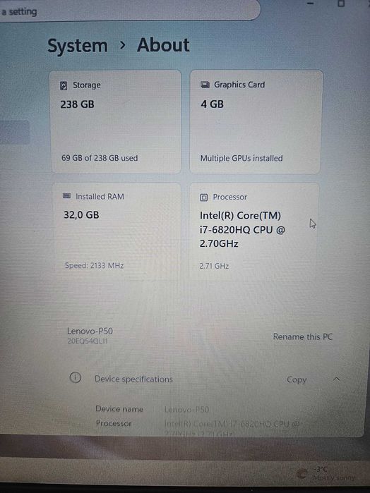 Lenovo ThinkPad P50 Workstation i7 QuadCore 32Gb Ram Nvidia Quadro 4GB