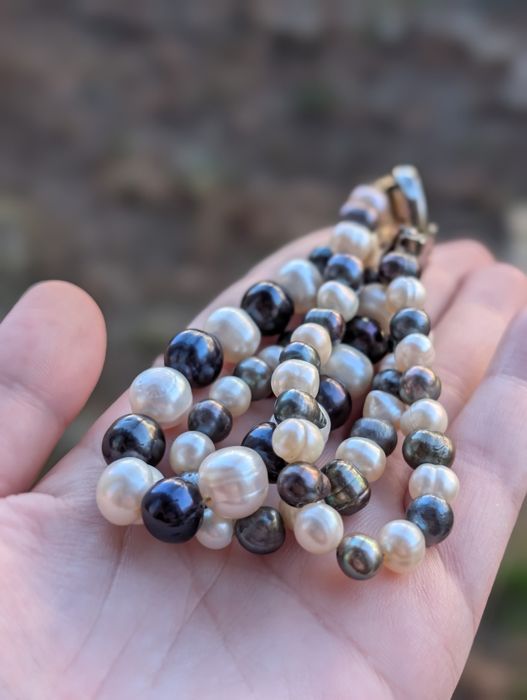 Veche bratara perle de cultura, inchizatoare argint 925 aur,copii