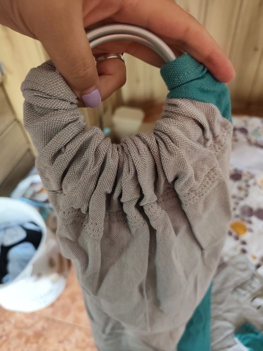 Ринг Слинг LennyLamb Basic, сиво и зелено