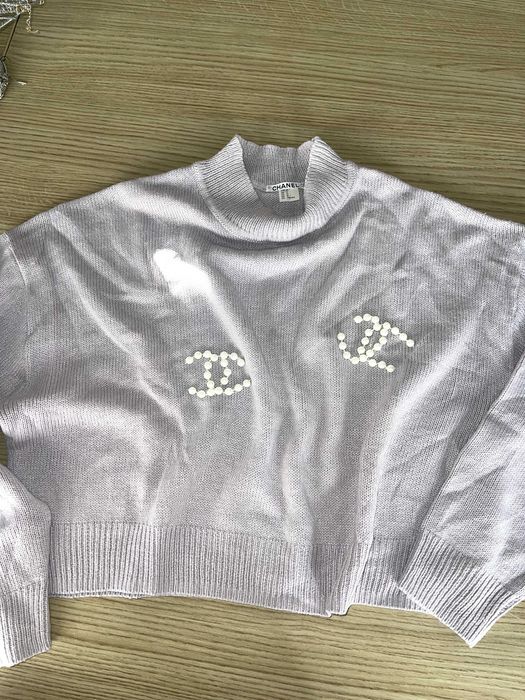 chanel лилав пуловер с перли шанел блуза с дълъг ръкав плетена зимна