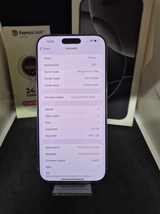 iPhone 16 Pro Max 512Gb 100% (49568 Ag11 Piata Nicolina)Garantie 2 ani