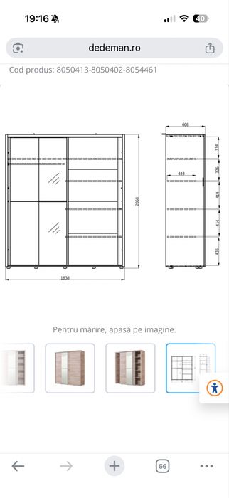 Set Pat din pal 160* 200 + dulap usi culisante + noptiera