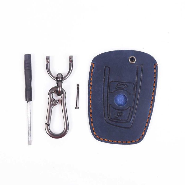 Husa cheie BMW, din piele naturala, albastru/negru/maro