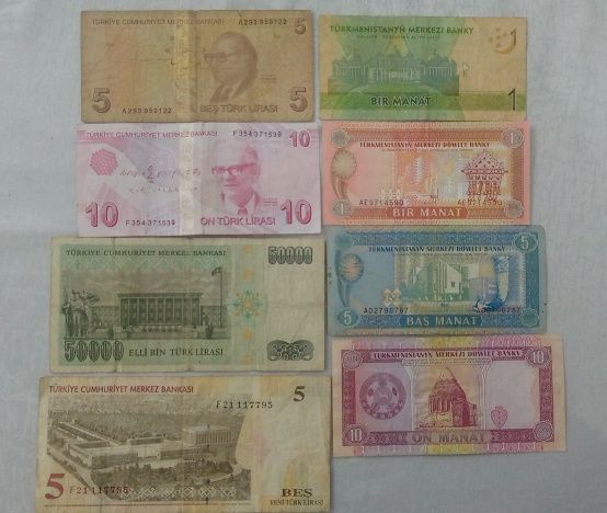 Купюры Турция и Туркменистан
