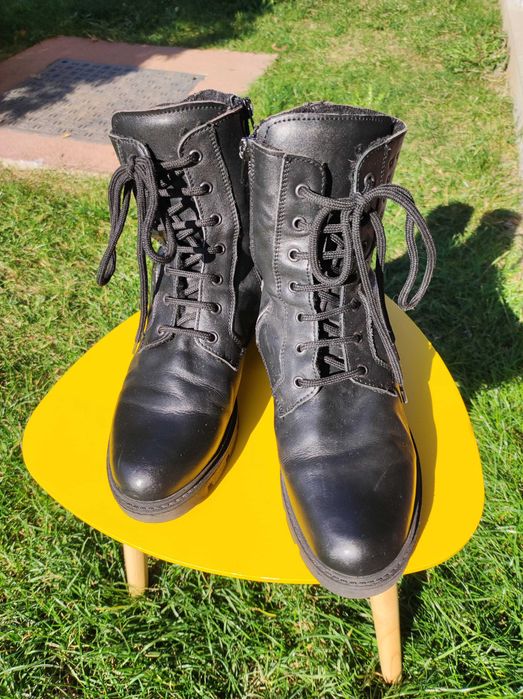 Ghete biker din piele cu blana -38