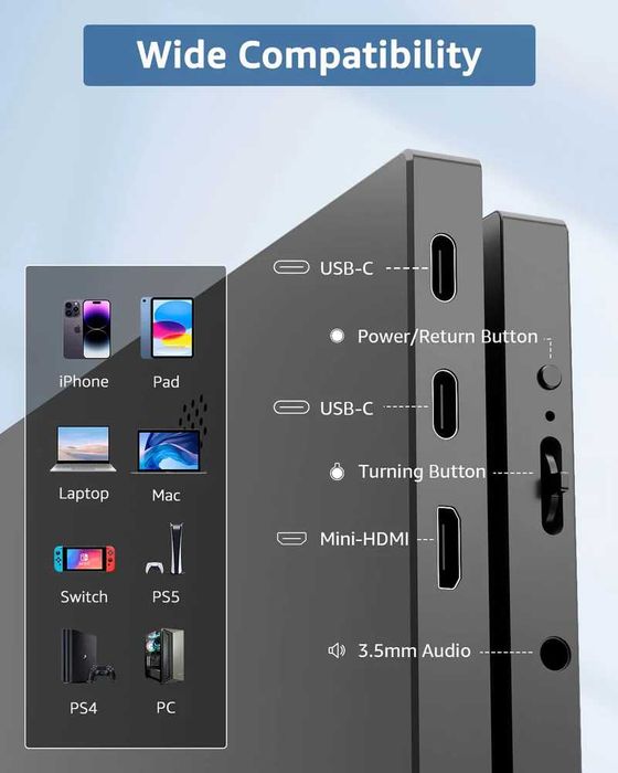 Преносим монитор 14 инча Yodoit 1080p FHD - USB-C и HDMI (Нов)