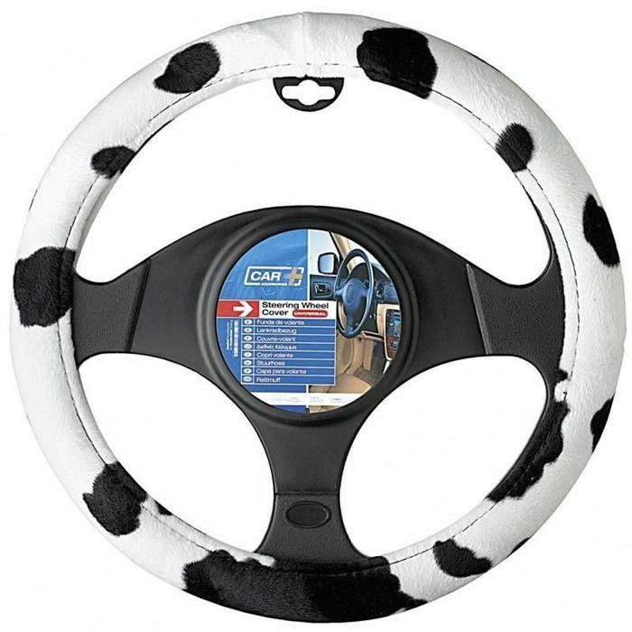 Husa volan Cow Print 37-39cm din material textil, Alb - Negru