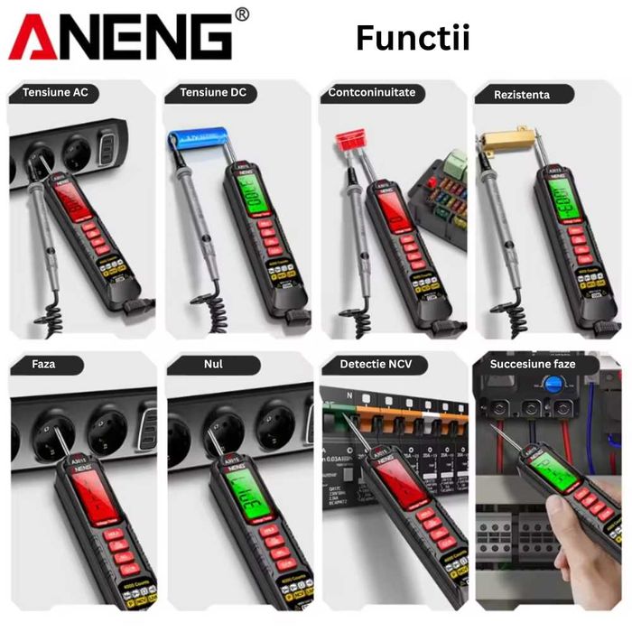 Tester tensiune auto ANENG A3015 600V, detectie faze si NCV