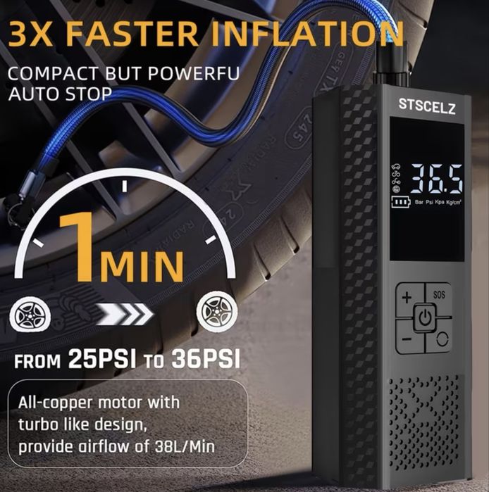 Нов Преносим електрически компресор за гуми 150 PSI