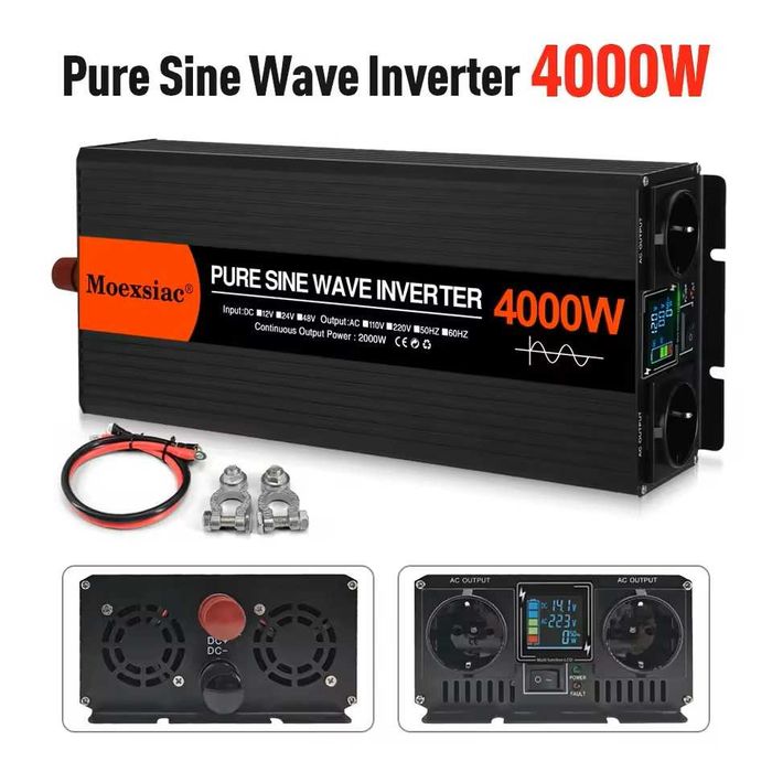 Invertor auto Moexiac  2000W, varf 4000W  12V sau 24V, unda pura, LCD