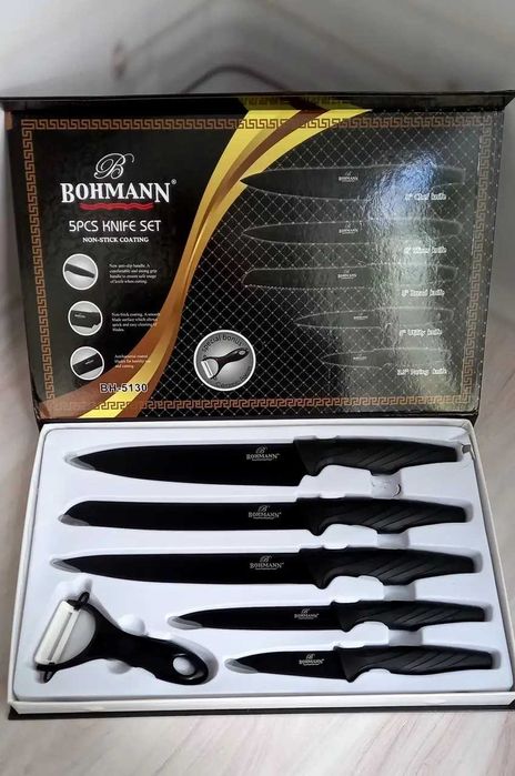 Комплект от 6 части ножове в кутия Bohmann, Мраморно покритие, Черни