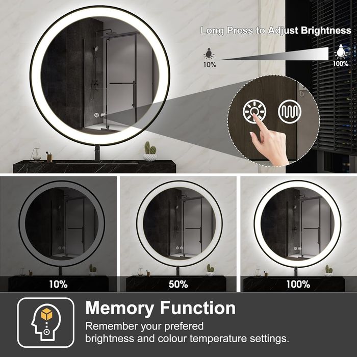 Кръгло LED огледало за баня Ф60/80 см, bluetooth обезпотяване дървесна