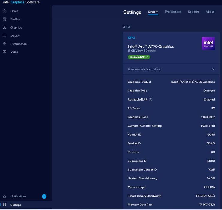 Placa Video Intel Arc A770 16 GB BITFROST EDITION