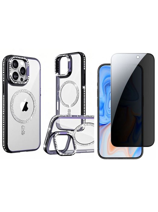 Husa Luxury Stone si Folie Sticla Anti Static Iphone 16/PRO 16 PRO MAX