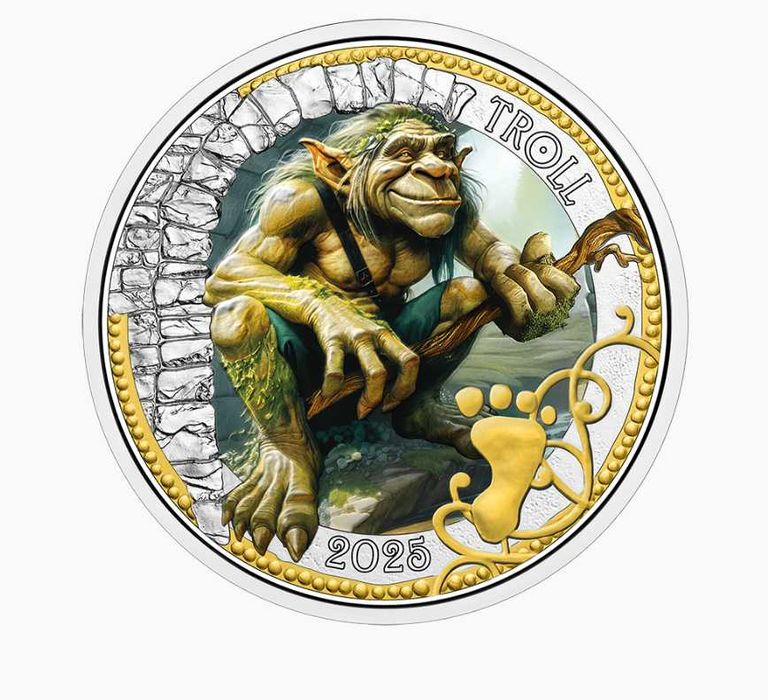 3 евро монета от серията Фантастични същества Трол