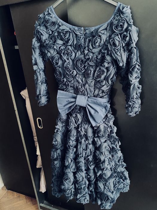 Rochie ocazie bleumarin trandafiri 3D