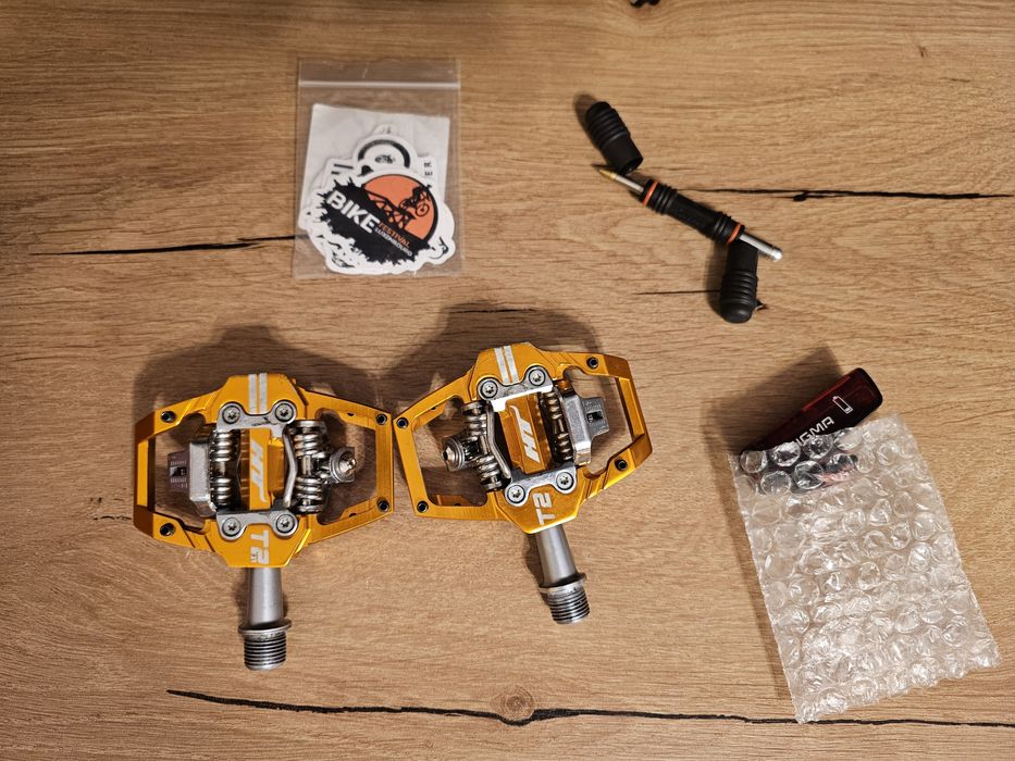 Pedale bicicleta HT T2 Enduro DH MTB Gold si accesorii