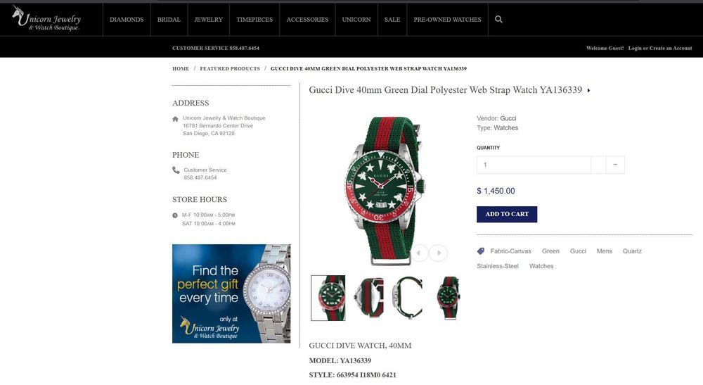 Часовник Gucci Dive 40mm