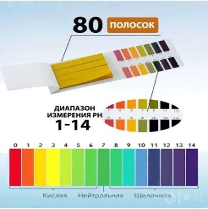 Лакмусовая бумага рH полоски для воды 80 штук. Universal lakmus qog'oz