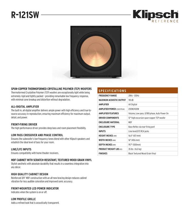 Klipsch R 121SW – Активен субуфер ++ НОВ ++
