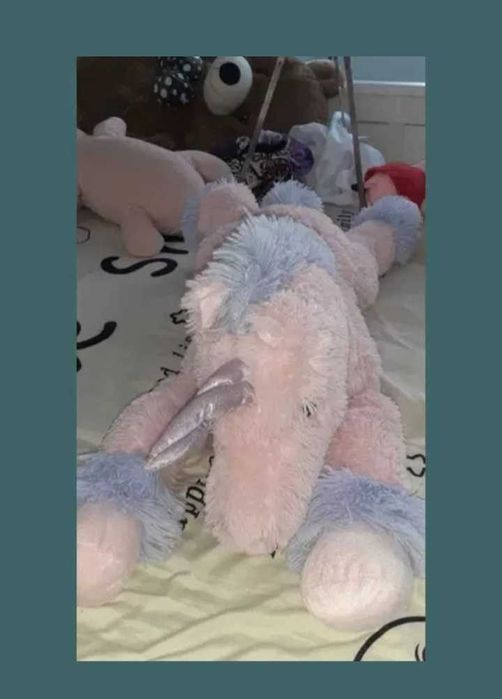 Unicorn roz, mare si pufos, 85 cm