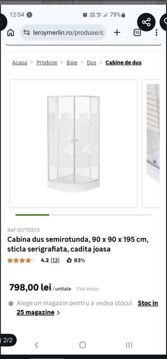 Vand cabina dus 90x90 semirotund